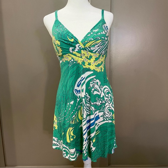 Vintage Victoria’s Secret Green and Yellow Ocean Print Dress w/ Built-in Bra - Picture 1 of 4